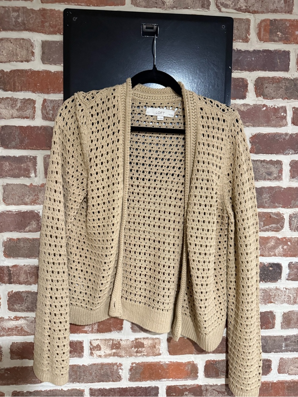 LOFT Open-Knit Camel Cardigan Sweater